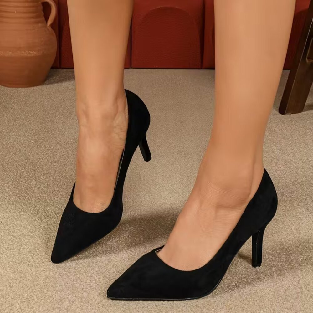 NIB Black Suede Pointed High Heels